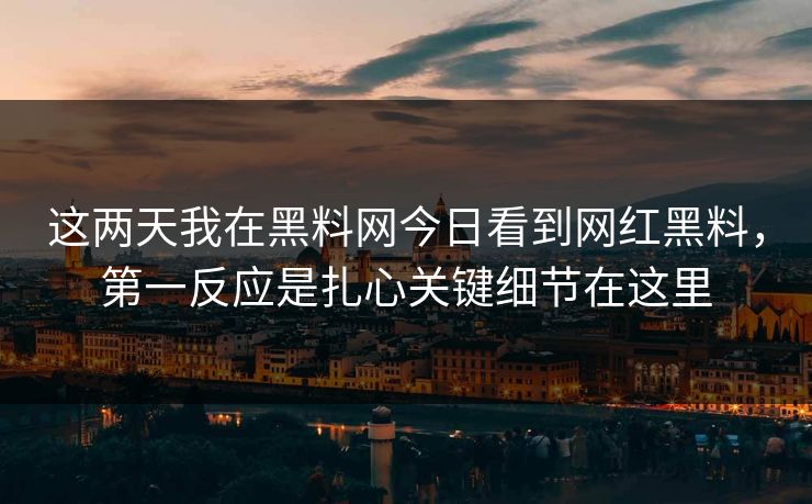 这两天我在黑料网今日看到网红黑料，第一反应是扎心关键细节在这里